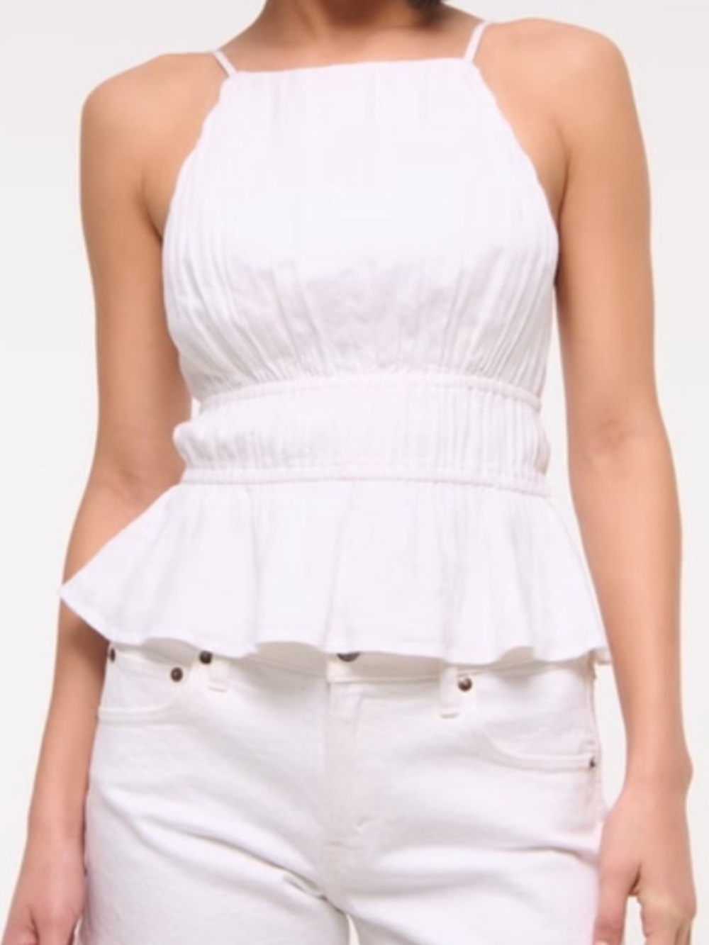 Abercrombie & Fitch White Smocked Waist Cami
